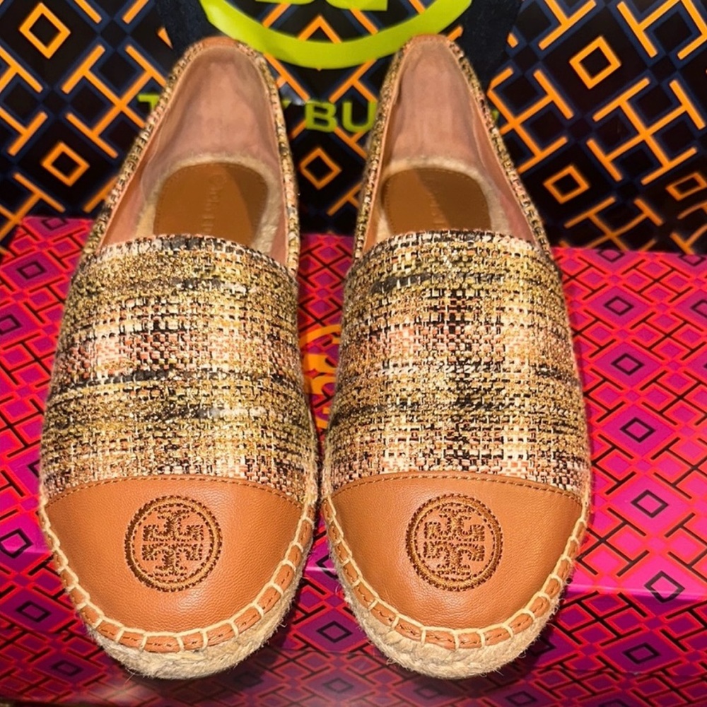 Tory Burch Tan and Brown Espadrille Flats with Rope Sole